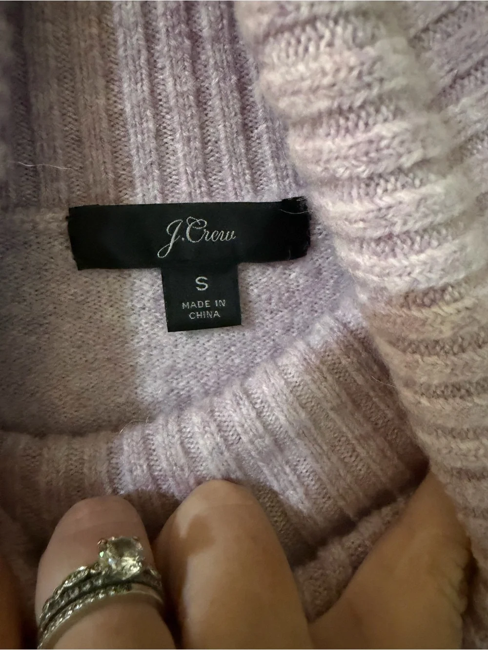 Crew turtleneck sweater made from a lavender-colored 